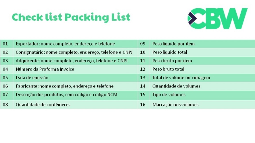 Documentos de importação - Packing list